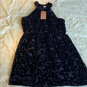 Floral Velvet and Silk Black Dress for Women